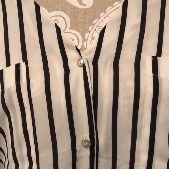 Black & White Stripe Chiffon L/S Blouse - Picture 4 of 5